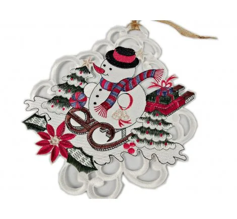 Zawieszka świąteczna Bałwanek na saniach Boże Narodzenie na okno