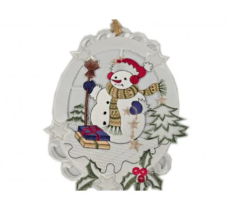 Zawieszka świąteczna Bałwanek z prezentami Boże Narodzenie na okno