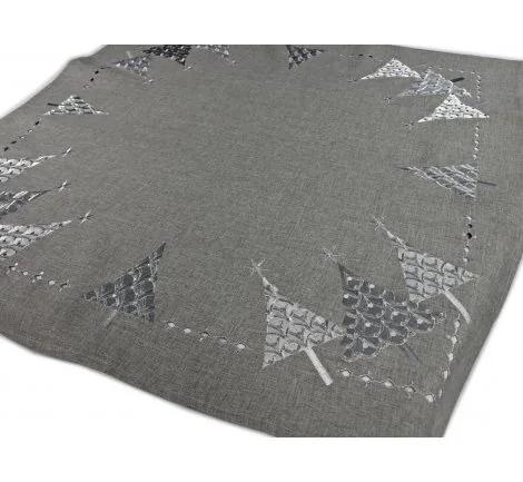 Bieżnik Świąteczny Popielato-Srebrna Choinka 85x85 cm – Elegancka Dekoracja Stołu na Boże Narodzenie