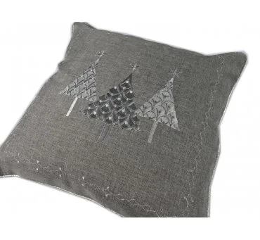 Poszewka Haftowana Świąteczna 40x40 Popielato-Srebrna Choinka – Elegancka Dekoracja na Boże Narodzenie