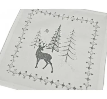 Serwetka Świąteczna 25x25 cm Biało-Srebrna Renifery i Choinka – Dekoracja Stołu na Boże Narodzenie