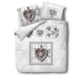 Pościel bawełniana - Vintage - szaro brązowa - Serce - 160x200 - wz. 61432/1 dla zakochanych