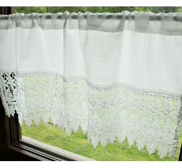 Zazdrostka z Koronką Gipiurową 30x200 Village – Firana Jasna Złamana Biel do Kuchni