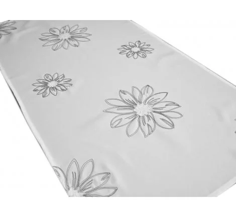 Bieżnik Haftowany - Szary Kwiat - 50x100- Biały 8128
