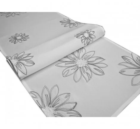 Bieżnik Haftowany - Szary Kwiat - 40x140- Biały 8128 szal