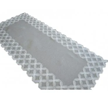 Elegancki Bieżnik Haftowany 40x140 cm – Szary z Subtelnym Białym Haftem