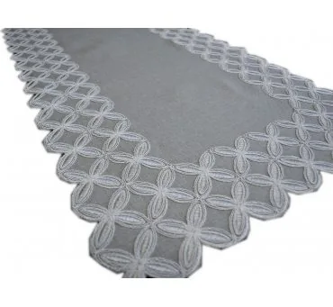 Elegancki Bieżnik Haftowany 40x140 cm – Szary z Subtelnym Białym Haftem